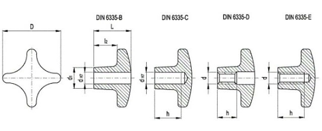 DIN 6335 формы исполнения чугунной ручки