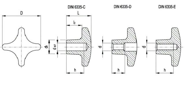 DIN 6335 формы исполнения алюминиевой ручки
